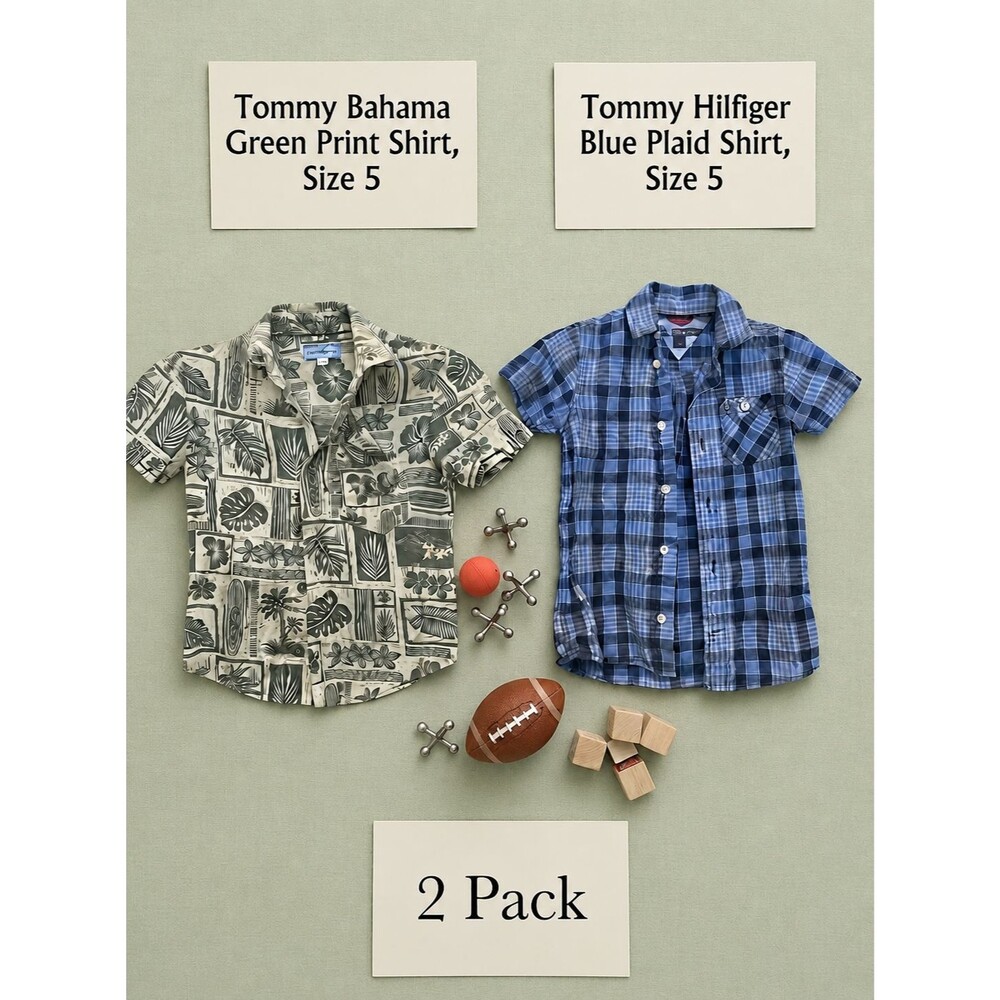 2 PACK LOT BUNDLE! Boy's Tommy Hilfiger & Tommy Bahama size 5 Button-Up Shirts